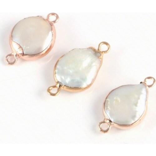 Natural Freshwater Pearl Pendant Oval Double hole connector Pendants for Jewelry Making DIY Bracelet Necklaces Accessories