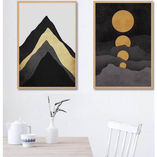 Nordic Style Clip Art Moons Mountains Canvas Posters Print Modern Decor Wall Art Pictures For Living Room Bedroom Studio Aisle