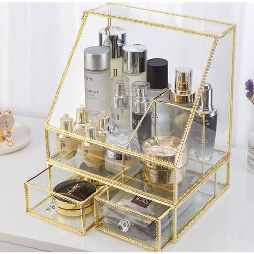 Transparent Glass Drawer Makeup Organizer Large Desktop finishing Skin Care Shelf Jewelry Necklace Ring Makeup Tools Storage Box