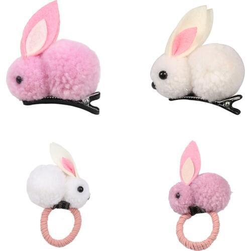 Korean Cute Ball Rabbit Hair Ring Girls Tie Rope Elastic Rubber Hair Bands Bunny Hair Rope Hair Jewelry Kids Gift Accessories