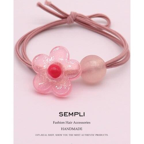 Sempli 5 Colors Elastic Transparent Petal Bright Bead For Girl Hair Band Kid Children Rubber Band High Elasticity Hair scrunchie