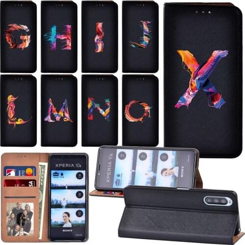 Luxury Flip Case for Sony Xperia L4/Xperia 1 II/Xperia 10 II Initial Name Paint Pattern Durable Phone Cover Case