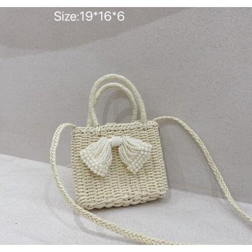 Hand-woven straw bag, pearl bowknot, single-shoulder messenger bag, cosmetic bag