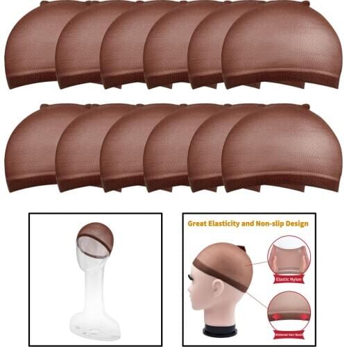 12 Pcs Wig Cap Hair net for Weave Hairnets Wig Nets Stretch Mesh Wig Cap for Making Wigs Stocking Nylon Wig Caps Breathable