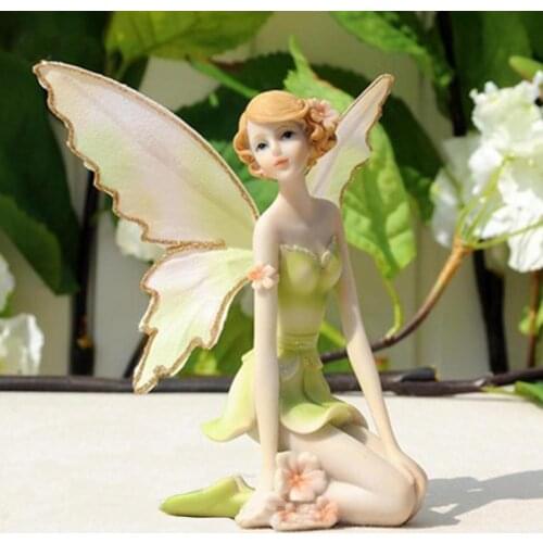Angel Statue Garden Gnome Statues Flower Fairy Statue Sitting Art Sculpture Figurines Angel Wings Resin Craft Landscaping Home