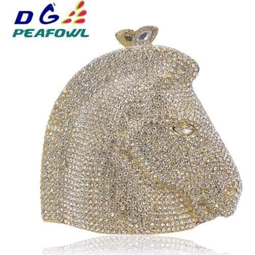 Silver 3 D Full Diamond Horse Women Crystal Animal Luxury Evening Clutch Bag Metal Minaudiere Handbag Bridal Wedding Party Purse