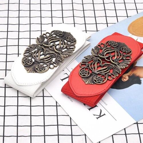 Lady Vintage Wide Waistband Woman Belts For Dress Coat Fashion Elastic Stretch Buckle Waist Belt Solid Color Elegant Waist Belts