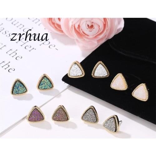 ZRHUA New Stylish Triangle Stud Earrings Vintage Retro Colorful Design Jewelry for Women Femme Wedding Party Accessory