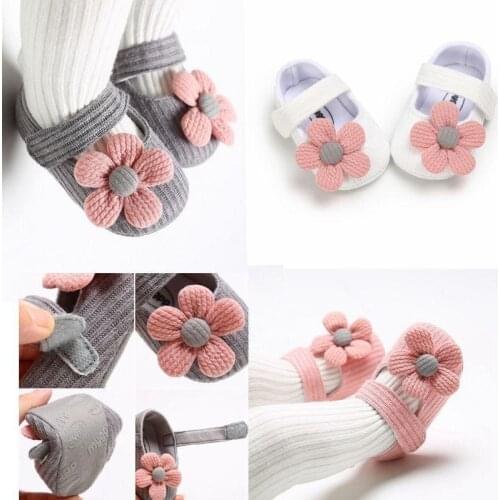 0-16months Adorable Flower Infant Slippers Toddler Baby Boy Girl Knit Crib Shoes Cute Cartoon Anti-slip Pre-walker Baby Slippers