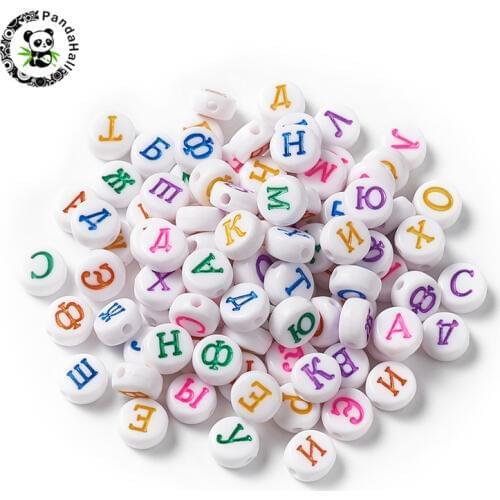 Pandahall 1 Set Acrylic Beads Flat Round/Square with Russian Alphabet for DIY Jewelry Making Findings 7x4/6x6x6mm Hole: 1/3mm