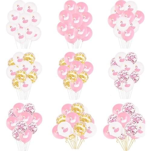 10/15 Pcs Swan Print Hanging Foil Balloons Pink White With Flash Balloons For DIY Birthday Baby Shower Wedding Home Party Decor