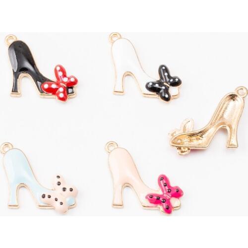 10pcs Enamel Shoes Charm Pendant For Women Necklace Pendant Making Alloy Beads Fit Bracelet DIY Jewelry Accessory js2163