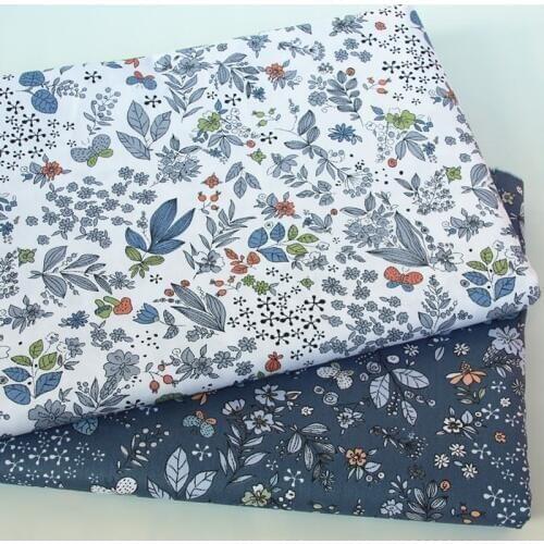 160cm Width White Grey All over Leaf Flowers Printed 100% Cotton Fabric Floral Fabric Patchwork apparel quilting cushion sheet