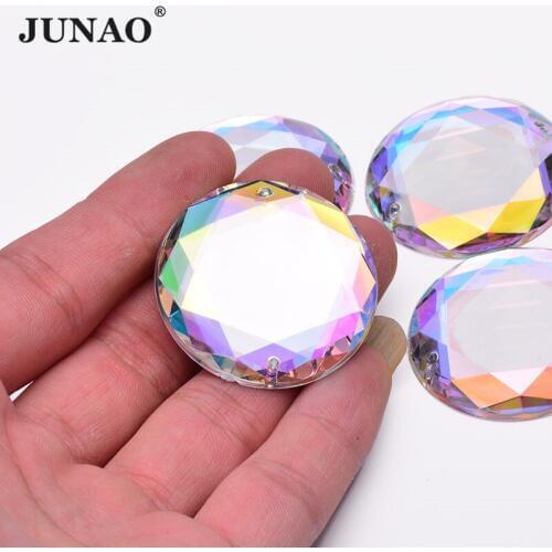 JUNAO 20pcs 36mm Large Flatback Crystal AB Rhinestones Round Cabochons Sewing Acrylic Stones Applique for DIY Accessories