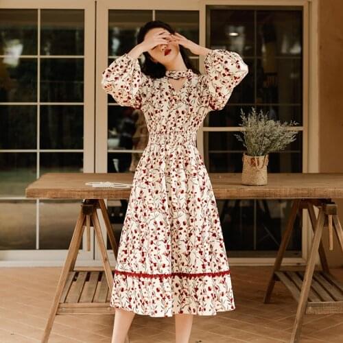 2020 new fashion womens clothing V-Neck Full Print Vintage dress women