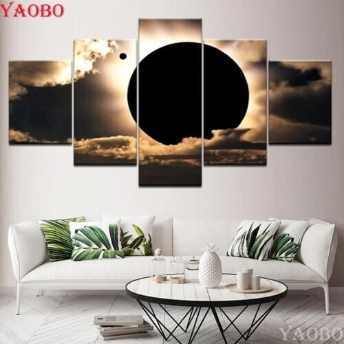 5d DIY diamond painting full square round Total solar eclipse scene 5 Pieces Diamond embroidery mosaic pictures of rhinestones