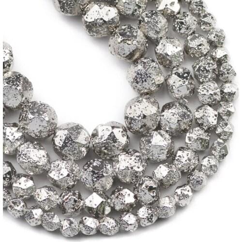 Natural Faceted White Gold Volcanic Lava Stone Spacers Loose Beads for Jewelry Making DIY Bracelets Accessories 15'' 6/8/10/12mm