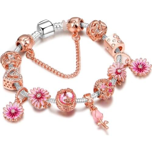 2020 cross-border new romantic small daisy flower bracelet female Pandora charm rose DIY beaded bracelet