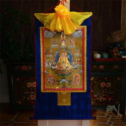 Venta al por mayor budista supplies-120CM grande-budismo arte seda Padmasambhava Guru Rinpoche 8 Buddhas Thangka Buda pintura