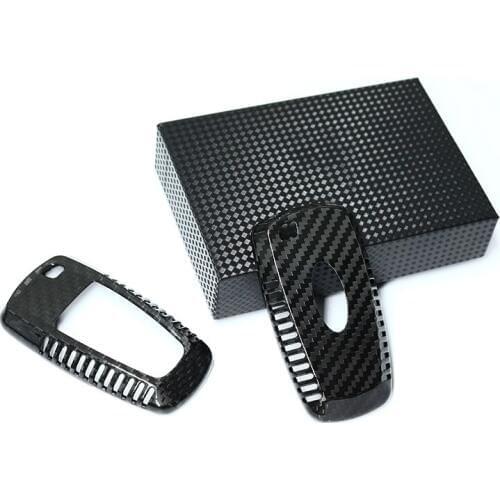 QHCP Real Carbon Fiber Car Key Case Cover Smart Remote Key Shell Bag Protector Fit For Ford Mustang 2018 Car Styling Accessories