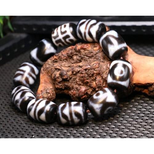 Treasure Energy Power Tibetan Old Agate Multiple Symbols Large Daluo dZi Bead Bracelet Amulet 3A Timestown UPD22