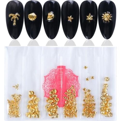 Golden Alloy Nail Art 3D Decoration Metal Ocean Feather Seashell Manicure Decals