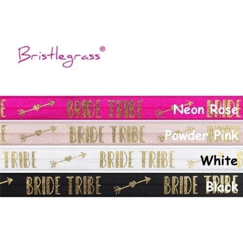 BRISTLEGRASS Combo 4 Yard 5/8" 15mm Bride Tribe Arrow Of Love Foil Print Fold Over Elastic Spandex Band Bridal Wrist Tie Wedding