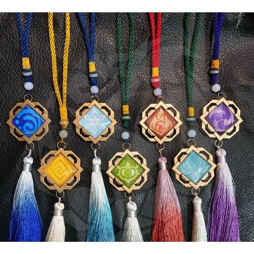 Game Genshin Impact Vision Pendant Double-sided Tassel Pendant Bag Accessories Game Handmade Props Gift Hallowen Party