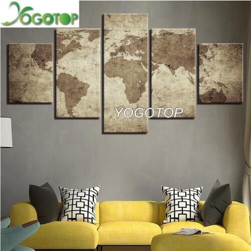 Retro World Map diy Diamond Painting 5D Full Drill Mosaic Diamant Embroidery Home Decor 5 Pieces puzzle Wall Art ML1362