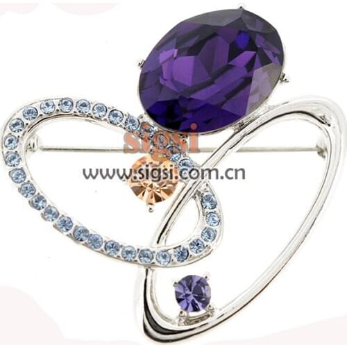 China wholesale purple crystal rhinestone brooch for engagement