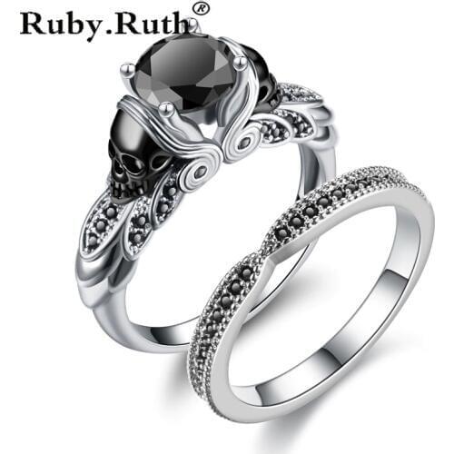 Vintage Skull Black Color Women Zircon Ring Jewelry Punk Rings Set Women engagement ring Dropshipping