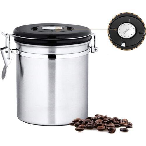 Leeseph Stainless Steel Coffee Container - Coffee Beans Canister with co2 Valve, Black