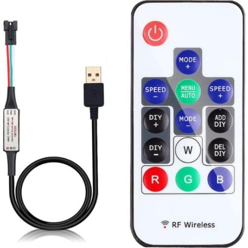 WS2812B WS2811 SK6812 Led Strip Controller Wireless MINI 14Keys RF DIY USB Remote With 366 Modes Change DC5-24V