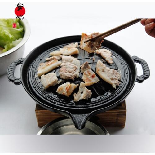 Multi functional Korean oil spill pan Mongolian style iron BBQ pan commercial outdoor convenient oven baking tray griddle plate