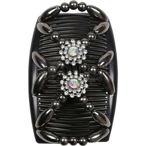 Fashion Professional beaded comb Ladies Magic Beads Elasticity Double Clip Bead string Clamp Stretchy Hair Combs Accessories