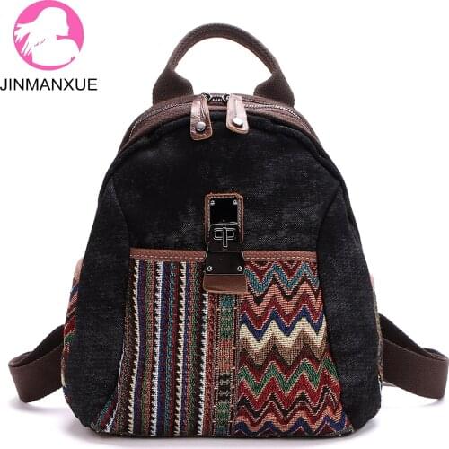 Fashion New Ethnic Style Embroidery Durable Large Capacity Leisure Travel Shoulder Bag Retro Denim Backpack Women Handbag