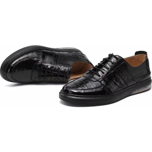 Casual Style Authentic Real True Crocodile Skin Mens Driving Flats Genuine Exotic Alligator Leather Male Leisure Lace-up Shoes
