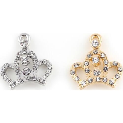 20PCS New Brand Alloy Metal Wedding Crown Charms Crystal Pendant For Handmade Necklace Jewelry