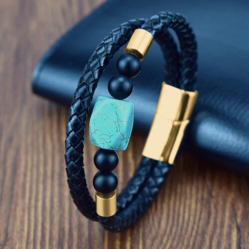 Newest Unique Mixed Natural Stones Turquoises Charm Strands Wrap Bracelets Handmade Boho Bracelet Men Women Leather Bracelet
