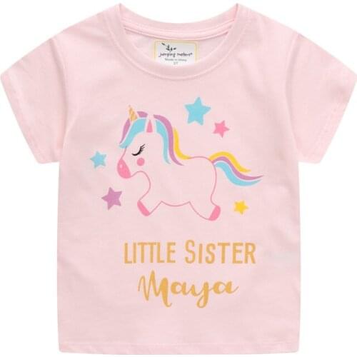 2021 New Summer Girls Unicorn Embroidery T shirts Short Sleeve Baby Clothes Cute Rainbow Tees Tops Kids Wear