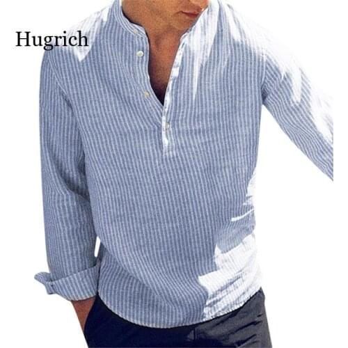 New Fashion Spring Summer Casual Mens Shirt Cotton Long Sleeve Striped Slim Fit Stand Collar Shirt Male Clothes S-5Xl