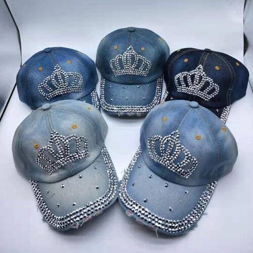 Wholesale diamond denim Baseball cap For men & women new fashion sun hat The adjustable rhinestone baseball cap hat