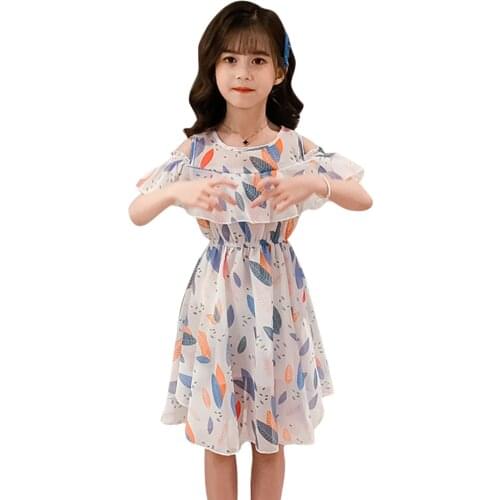 Girl Dresses Leaf Pattern Girl Child Dress Summer Children Dress Casual Style Clothes For Girls 6 8 10 12 14