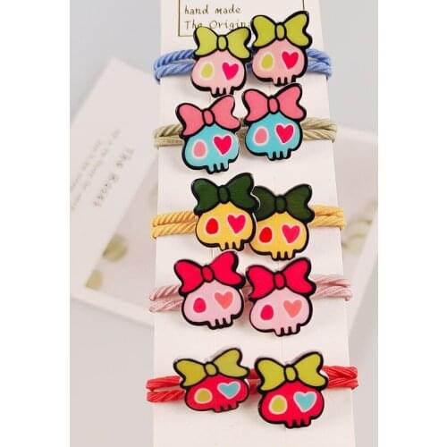 5PCS Cartoon Lovely skull Flowers Princess Headwear Kids Elastic Hair Bands Children Ropes Girls Accessories Baby Headdress