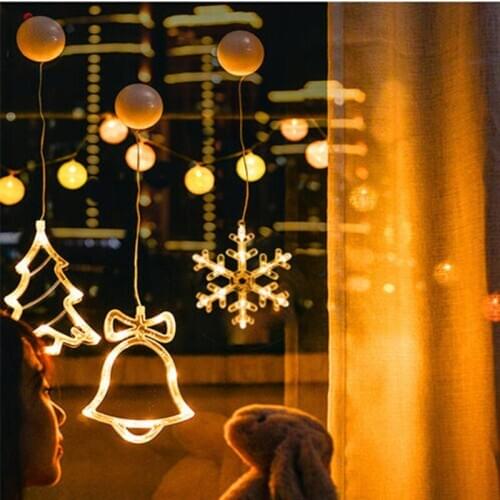 Christmas decorations snowman Santa Claus reindeer Sucker light Battery-operated fairy lights Garland on the window decoration