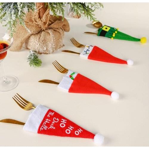 Christmas Xmas Decoration Cloth Cute Gnome Small Hat Fork Spoon Cutter Cover Christmas Fork Cover Christmas decoration Cover