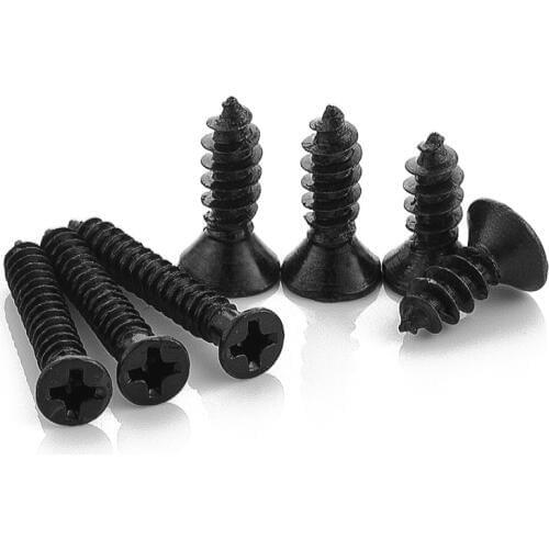50/100pcs Flat Head Self Tapping Screw Black Cross Countersunk Phillips Screw Carbon Steel M4 M1 M1.2 M1.4 M1.5 M2 M2.6 M3
