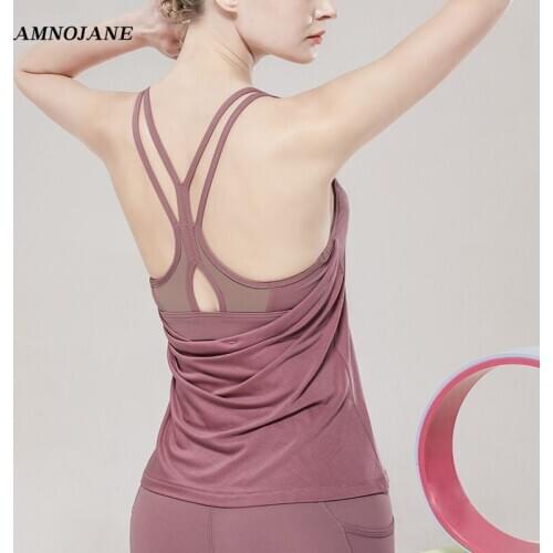 Sports Bra For Women Gym Vest Yoga Top Built In Bra Open Cross Back Shirt Sport Bras Undershirt Fitness Tshirt Woman Crop Tops