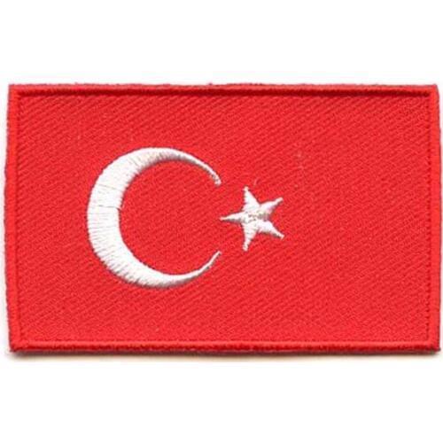 Turkey Flag Embroidery Patches Fashion Label Tags Twill with Flat Broder and Iron On Backing Accept Custom Free MOQ50pcs