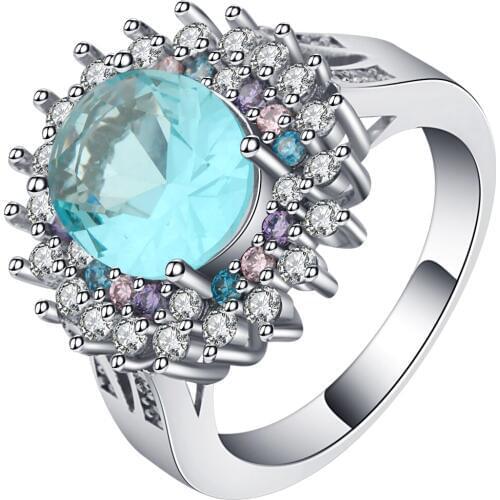 UFOORO Beautiful Austrian Crystal Flower Rings Female Silver Color Unique Big Womens Wedding Engagement Rings For Bridal Ringen